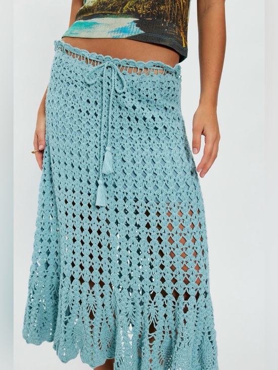 Free People Dresses & Skirts - Free People Isle Of Rhodes Crochet Midi Skirt Tie Semi Lined Canal Blue